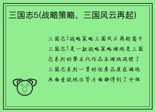 三国志5(战略策略，三国风云再起)